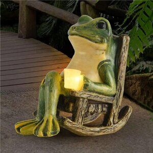 Solar Frog Garden Statue Outdoor Light Decor Mini Fairy Yard Lawn Ornament Gift
